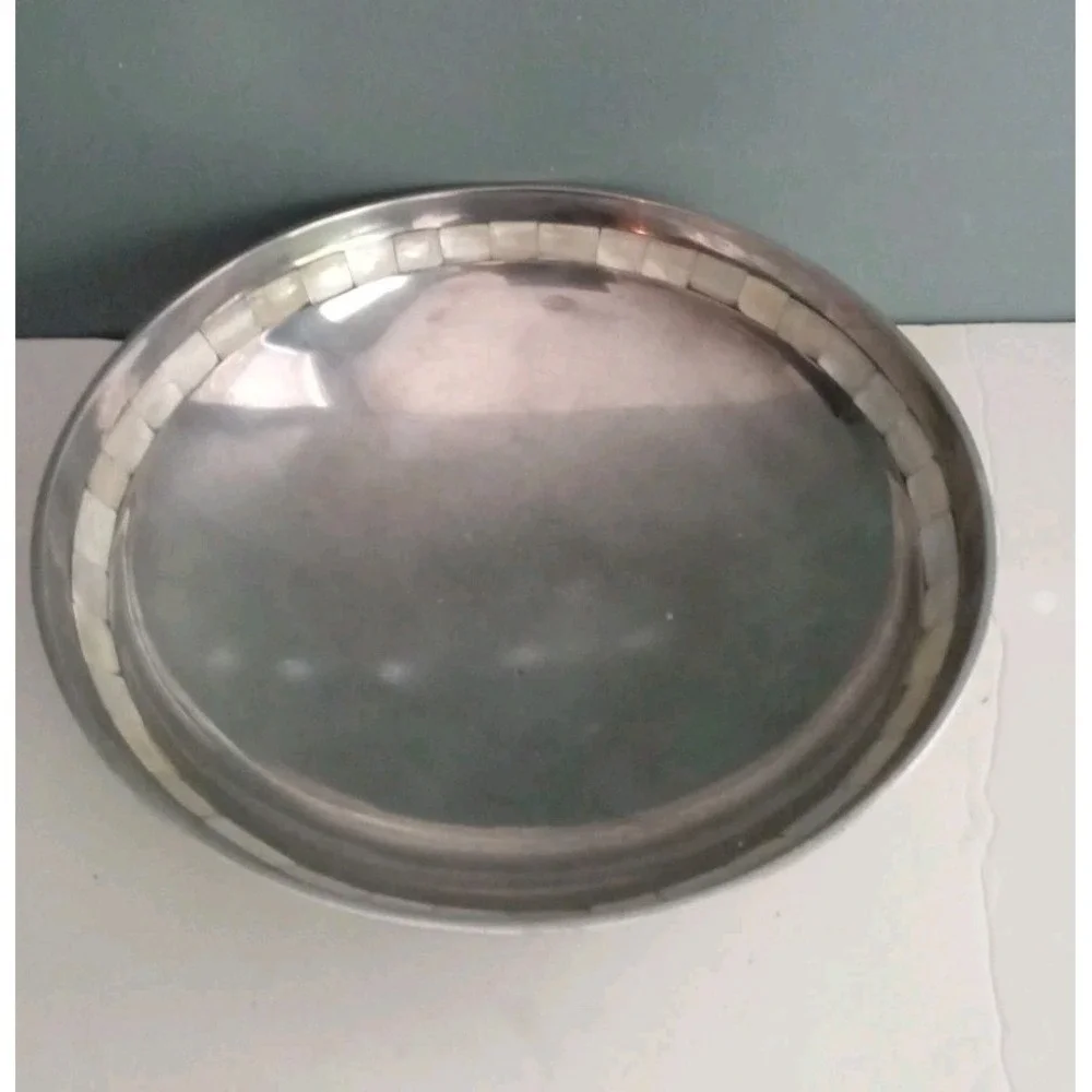 Towel Mother of Pearl Inlay Serving Set Bowl‎ Tray Spoon Vintage